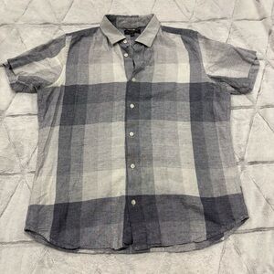 Banana Republic Button Up Shirt Mens Large Linen Blend Gray Lightweight Vacation